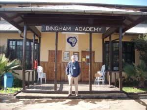 Mark standing outside Bingham Academy -a school for missionary kids in Ethiopia